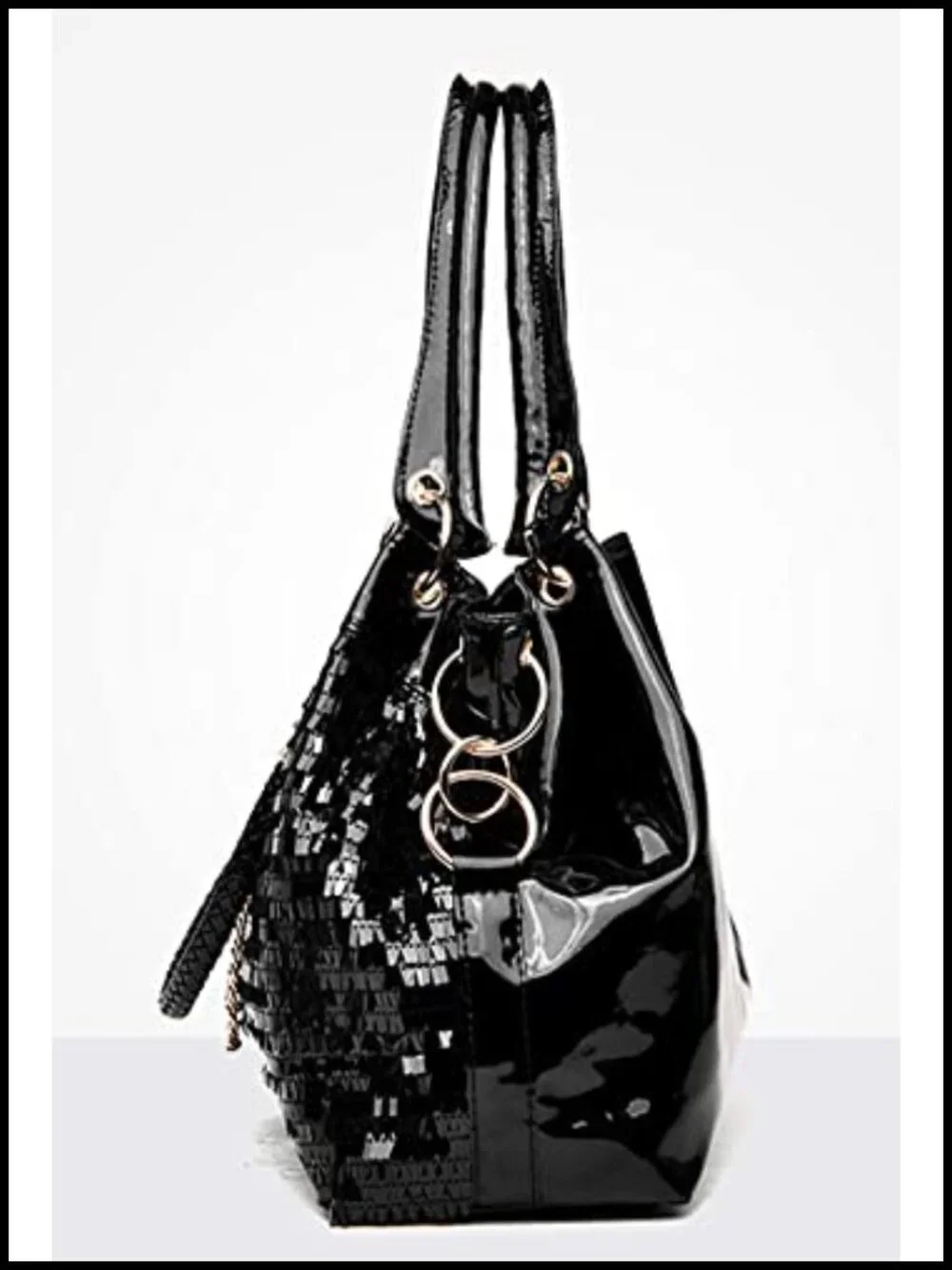 Patent Faux Leather Hobo Bag Shiny Top-Handle Chain Shoulder Tote Sequin